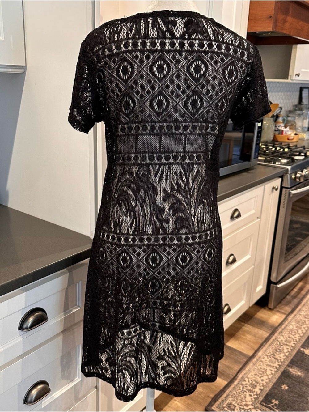 Brentwood Black Lace Crochet Dress Swim Coverup S Boho Beach Fairy Gypsy Hippie - Picture 3 of 7
